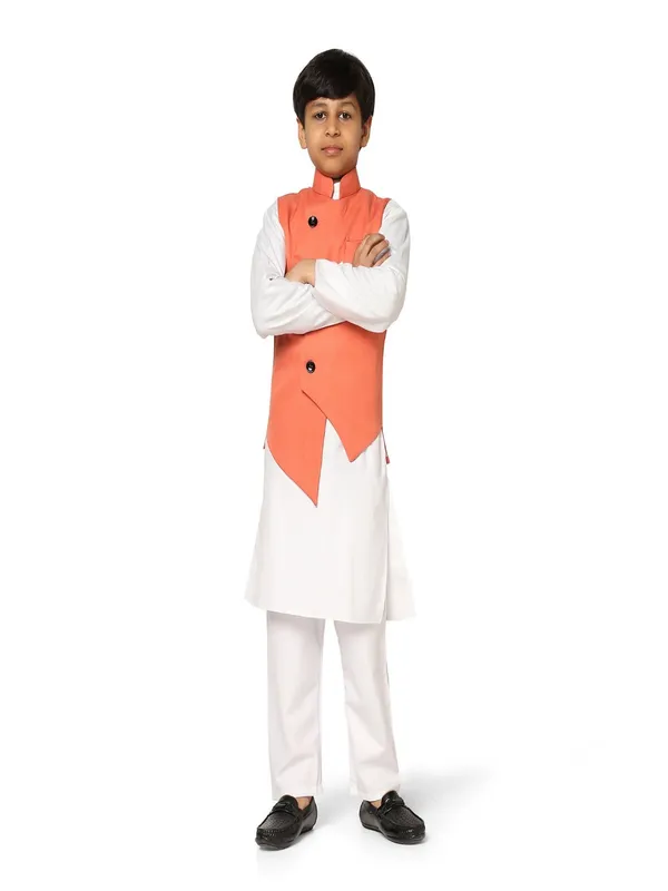 Peach_Angrakha_Jkt_With_White_Kurta_Set_Peach