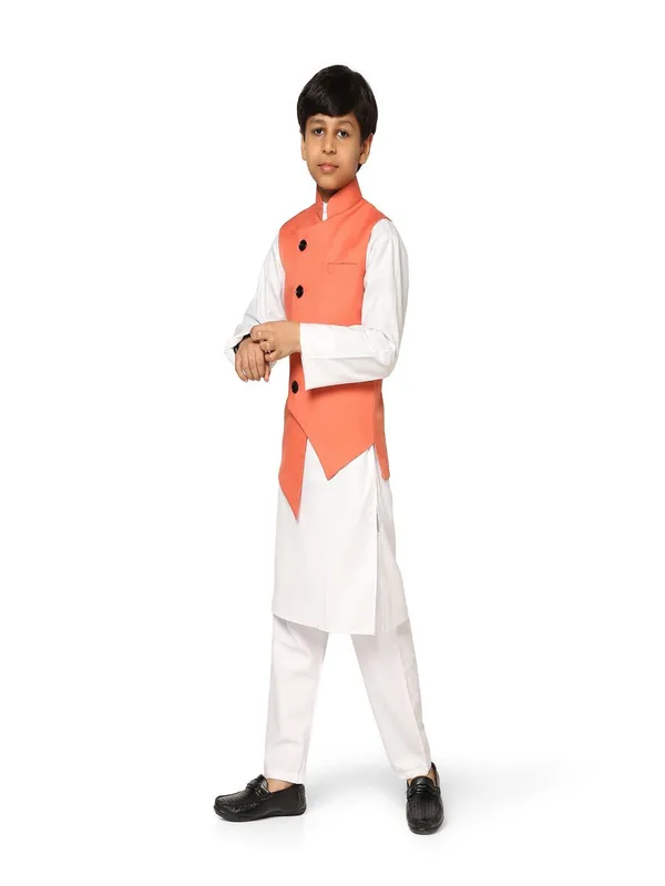 Peach_Angrakha_Jkt_With_White_Kurta_Set_Peach