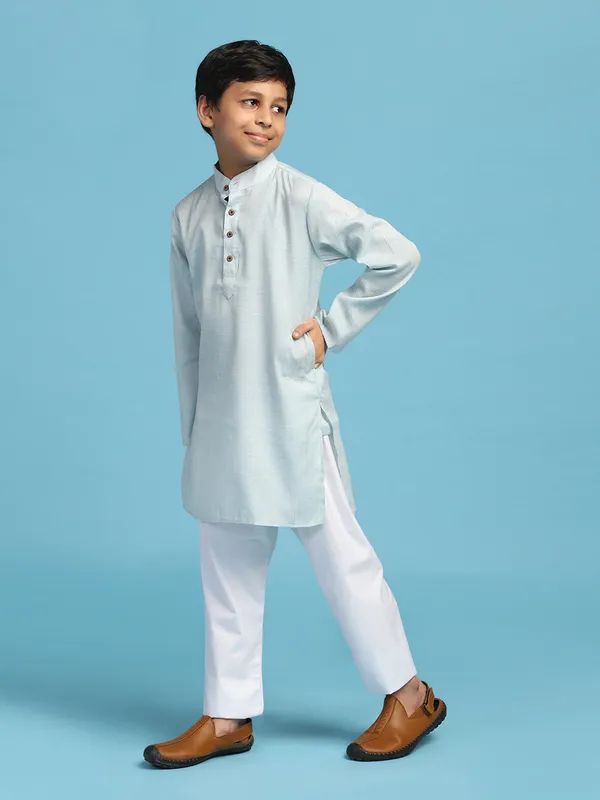 Boys_Solid_Kurta_Pyjama_Set_Green