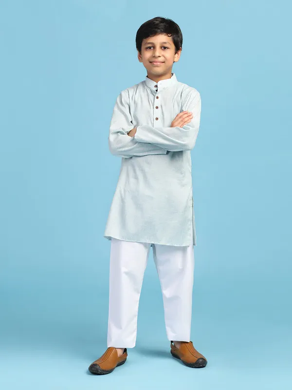 Boys_Solid_Kurta_Pyjama_Set_Green