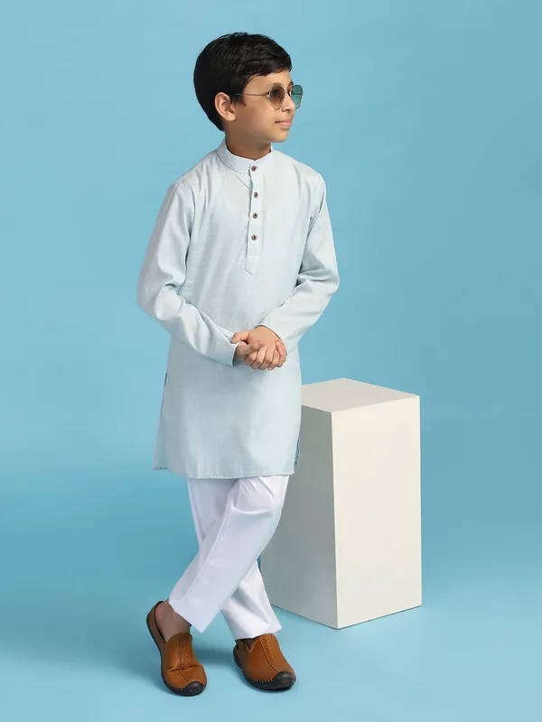 Boys_Solid_Kurta_Pyjama_Set_Green