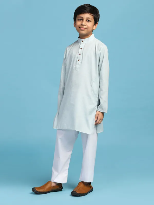 Boys_Solid_Kurta_Pyjama_Set_Green