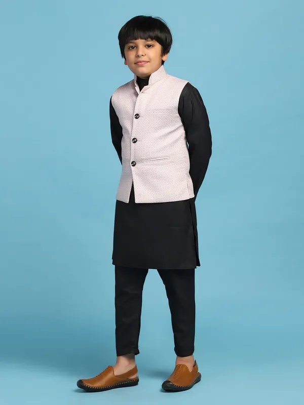 Pink_Dotted_Jacket_With_Black_Kurta_Set_Pink