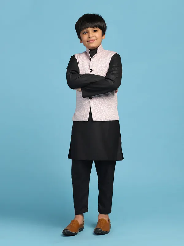 Pink_Dotted_Jacket_With_Black_Kurta_Set_Pink