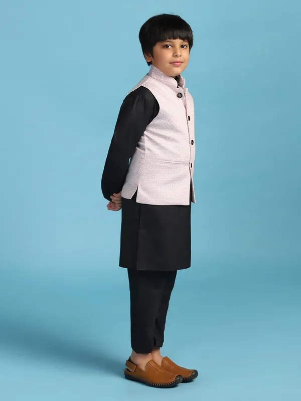 Pink_Dotted_Jacket_With_Black_Kurta_Set_Pink