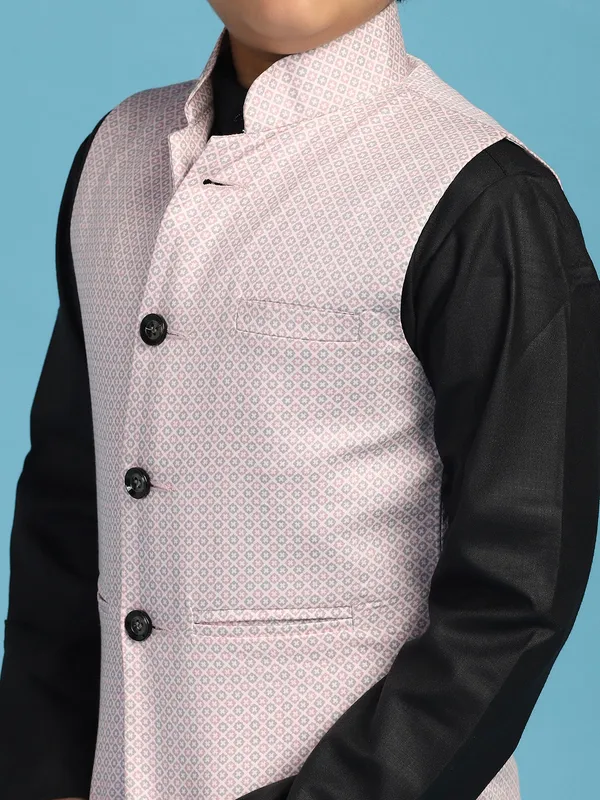 Pink_Dotted_Jacket_With_Black_Kurta_Set_Pink