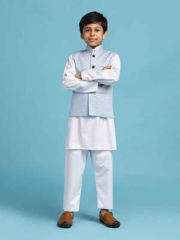 Light_Blue_Printed_Jacket_With_White_Kurta_Set_Blue