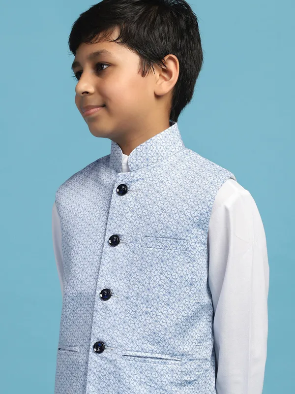 Light_Blue_Printed_Jacket_With_White_Kurta_Set_Blue