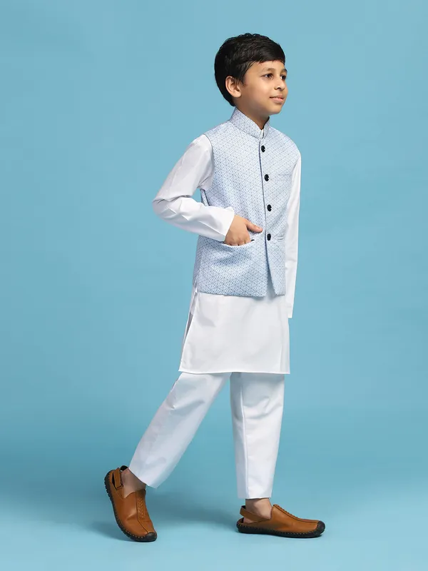 Light_Blue_Printed_Jacket_With_White_Kurta_Set_Blue