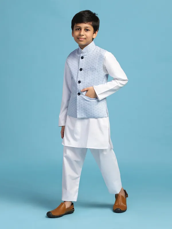 Light_Blue_Printed_Jacket_With_White_Kurta_Set_Blue
