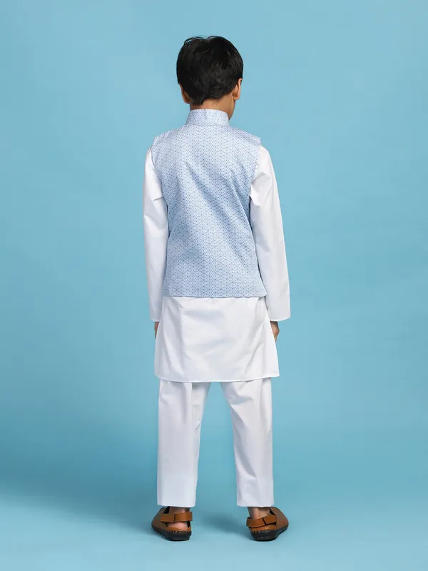 Light_Blue_Printed_Jacket_With_White_Kurta_Set_Blue