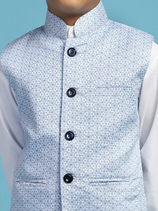 Light_Blue_Printed_Jacket_With_White_Kurta_Set_Blue