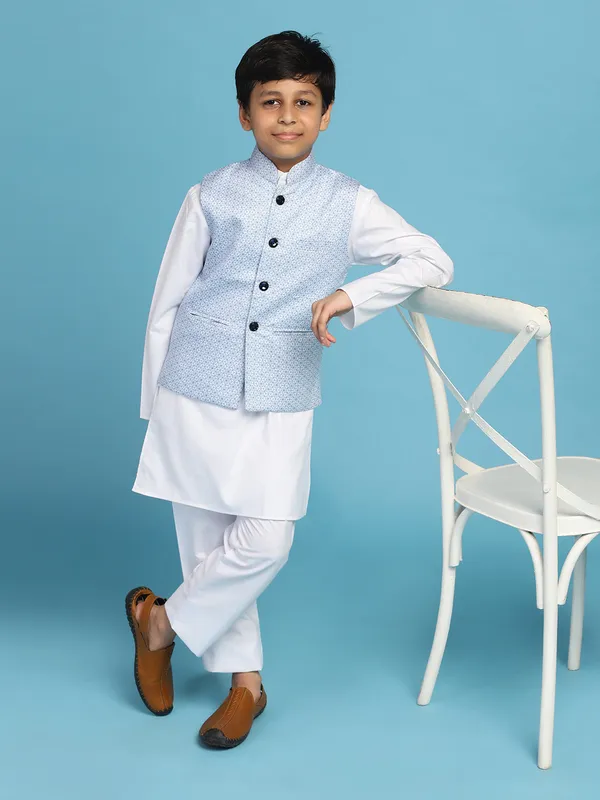 Light_Blue_Printed_Jacket_With_White_Kurta_Set_Blue