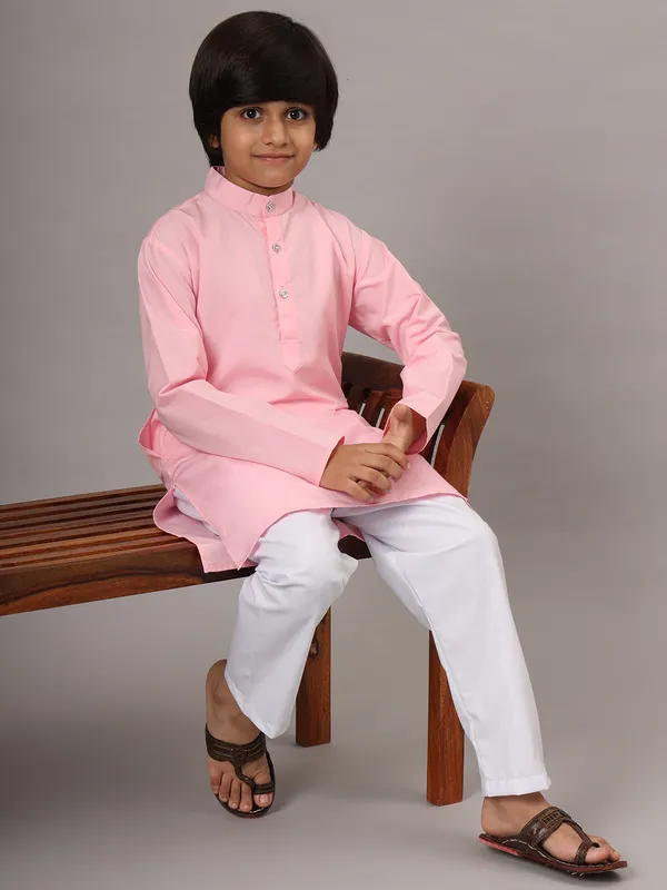 Boys_Pink_Solid_Kurta_Set_Pink