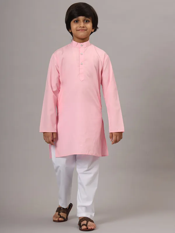 Boys_Pink_Solid_Kurta_Set_Pink