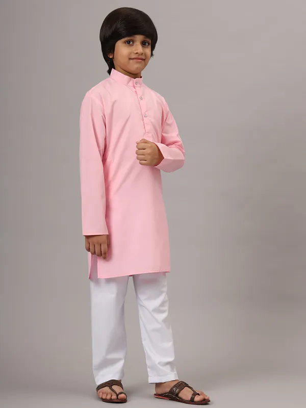 Boys_Pink_Solid_Kurta_Set_Pink