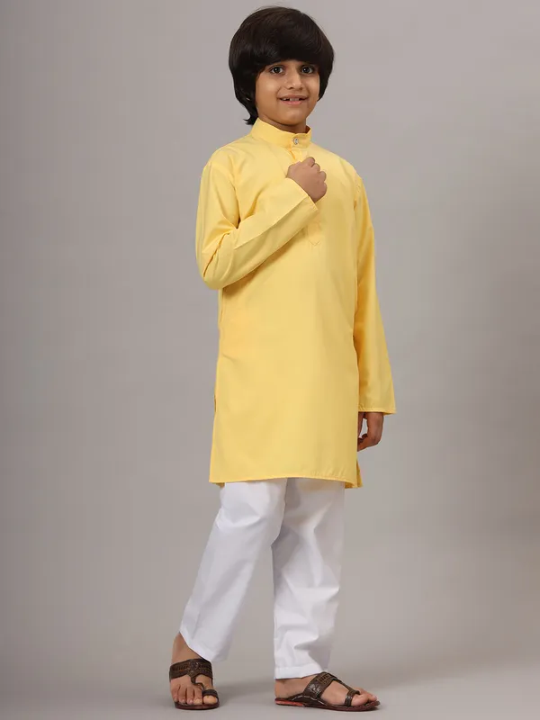 Boys_Yellow_Solid_Kurta_Set_Yellow