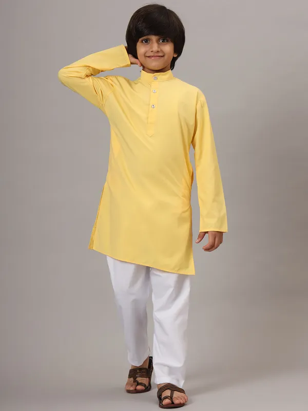 Boys_Yellow_Solid_Kurta_Set_Yellow