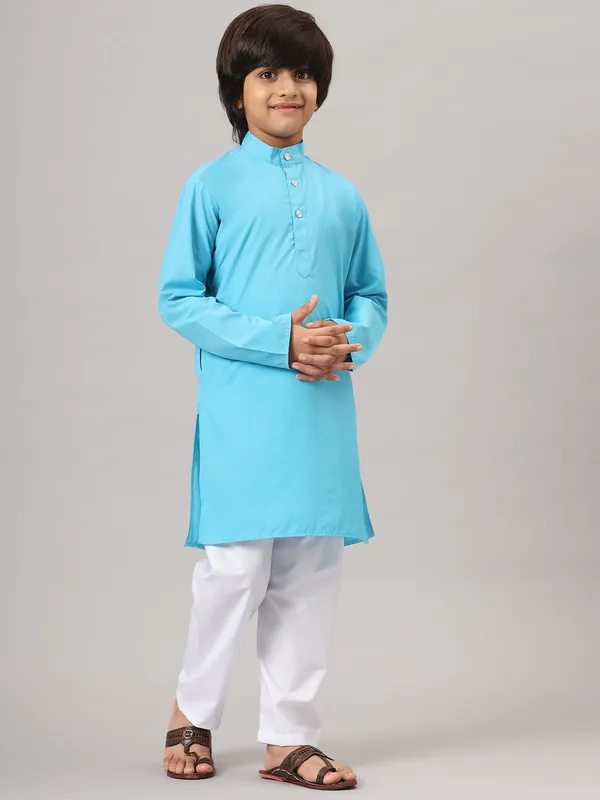 Boys_Dark_Blue_Solid_Kurta_Set_Blue