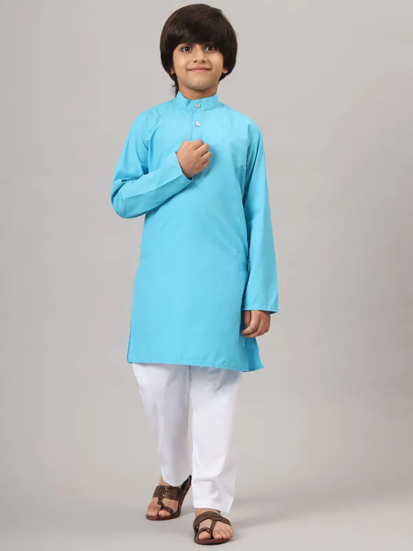 Boys_Dark_Blue_Solid_Kurta_Set_Blue