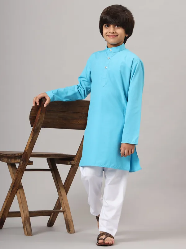 Boys_Dark_Blue_Solid_Kurta_Set_Blue