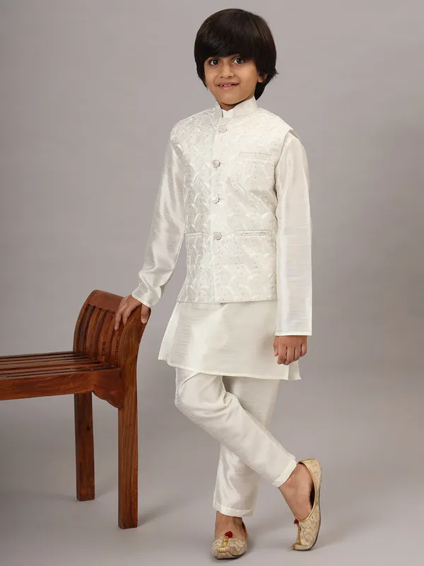 Boys_White_Kurta_Set_With_Embroidered_Nehru_Jacket_White