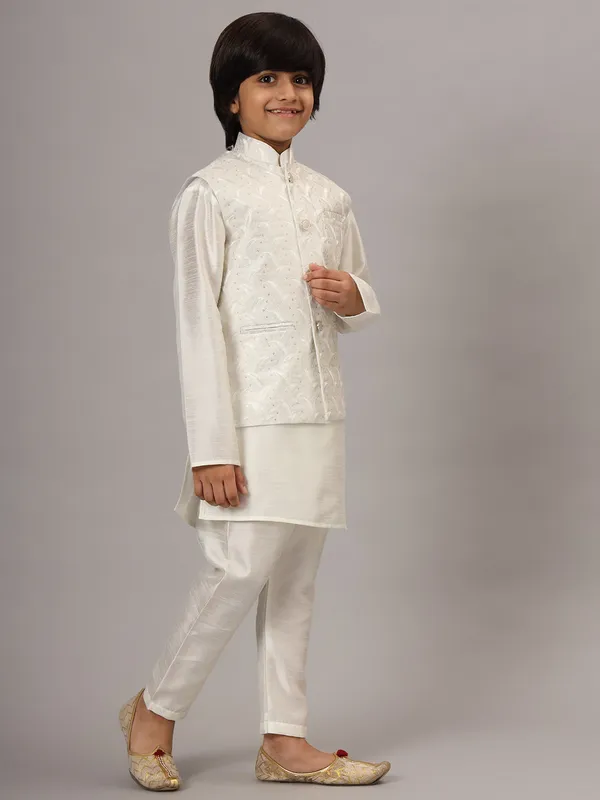 Boys_White_Kurta_Set_With_Embroidered_Nehru_Jacket_White