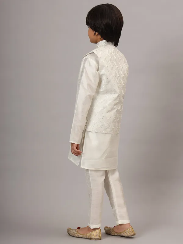 Boys_White_Kurta_Set_With_Embroidered_Nehru_Jacket_White