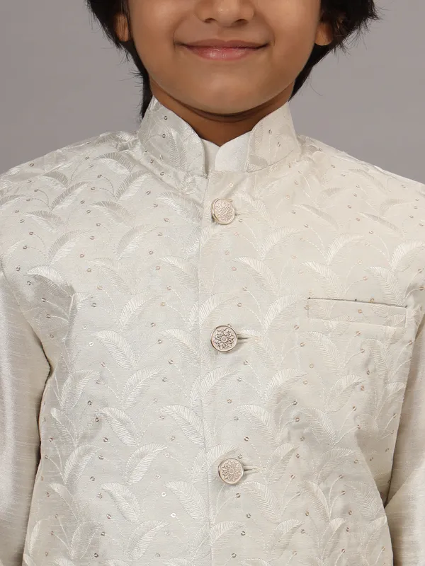 Boys_White_Kurta_Set_With_Embroidered_Nehru_Jacket_White