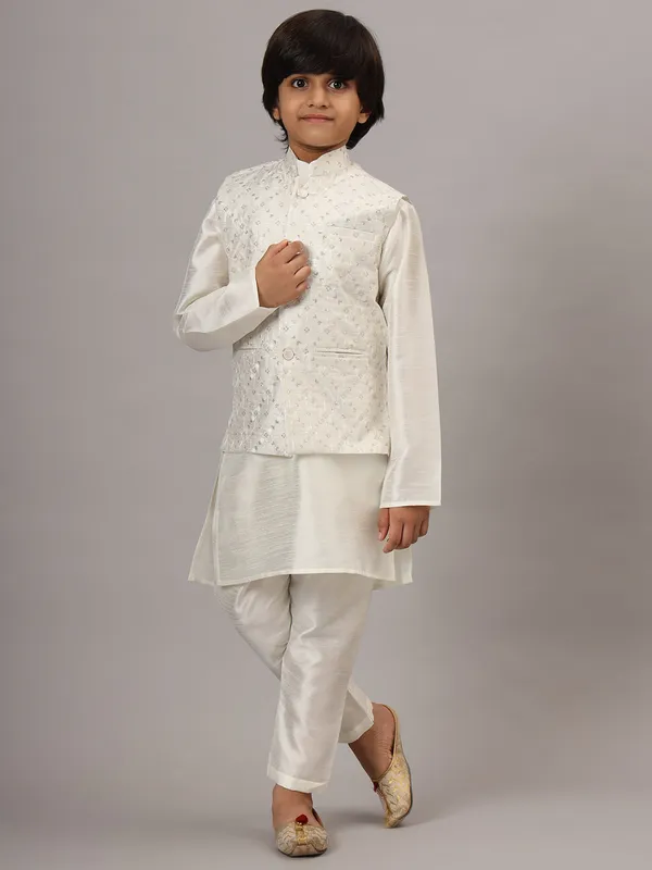 Boys_Off_White_Kurta_Set_With_Embroidered_Nehru_Jacket_White