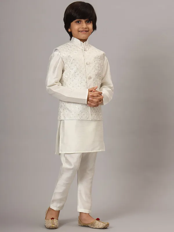 Boys_Off_White_Kurta_Set_With_Embroidered_Nehru_Jacket_White