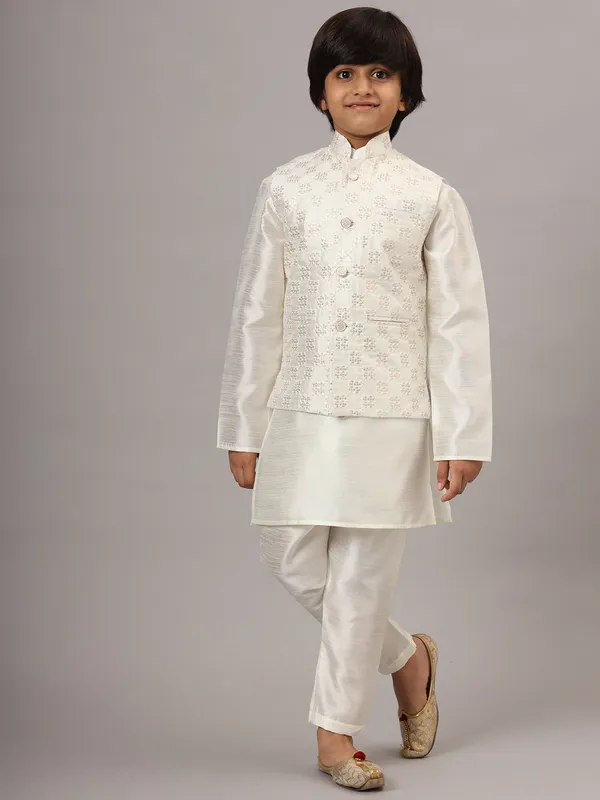 Boys_Pearl_White_Kurta_Set_With_Embroidered_Nehru_Jacket_White