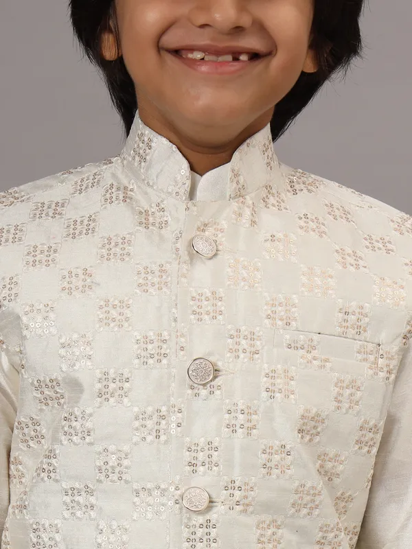 Boys_Pearl_White_Kurta_Set_With_Embroidered_Nehru_Jacket_White