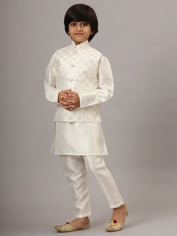 Boys_Pearl_White_Kurta_Set_With_Embroidered_Nehru_Jacket_White