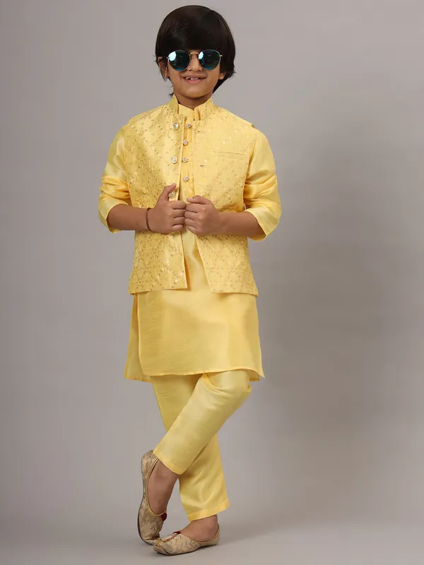 Boys_Yellow_Kurta_Set_With_Embroidered_Nehru_Jacket_Yellow