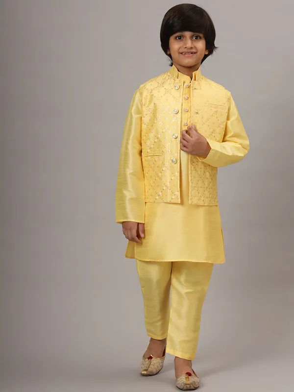 Boys_Yellow_Kurta_Set_With_Embroidered_Nehru_Jacket_Yellow