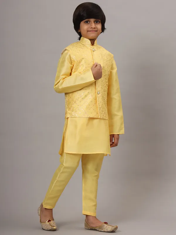 Boys_Yellow_Kurta_Set_With_Embroidered_Nehru_Jacket_Yellow