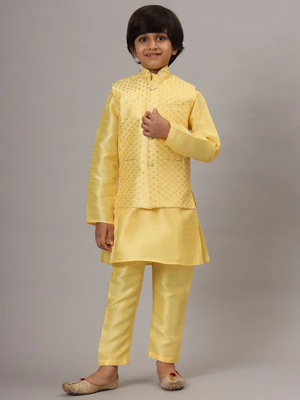 Boys_Light_Yellow_Kurta_Set_Embroidered_With_Nehru_Jacket_Yellow
