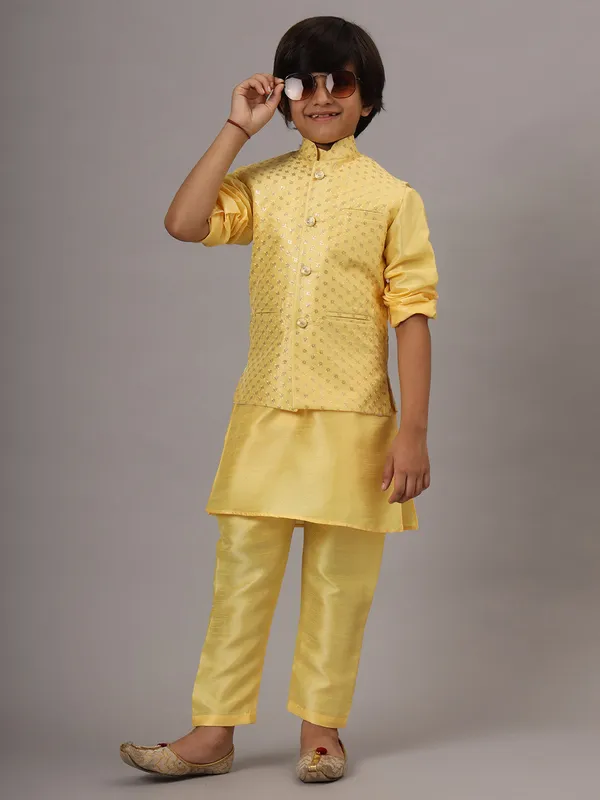 Boys_Light_Yellow_Kurta_Set_Embroidered_With_Nehru_Jacket_Yellow