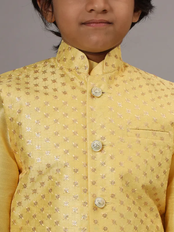Boys_Light_Yellow_Kurta_Set_Embroidered_With_Nehru_Jacket_Yellow