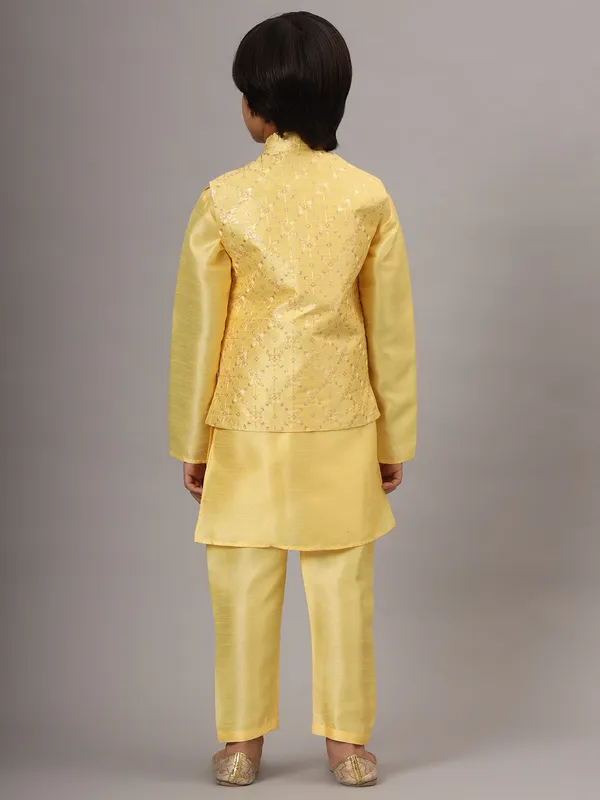Boys_Light_Yellow_Kurta_Set_Embroidered_With_Nehru_Jacket_Yellow