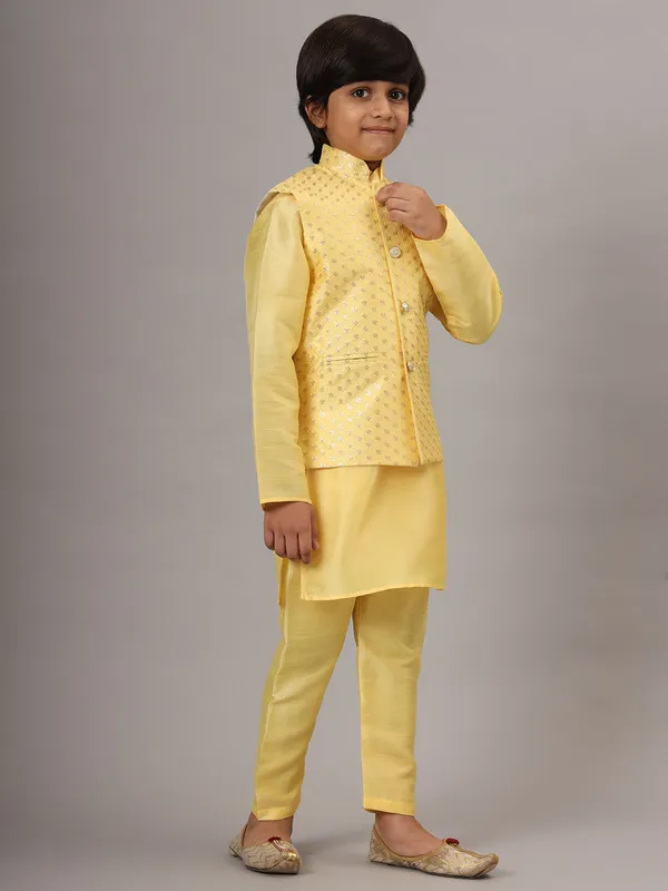 Boys_Light_Yellow_Kurta_Set_Embroidered_With_Nehru_Jacket_Yellow