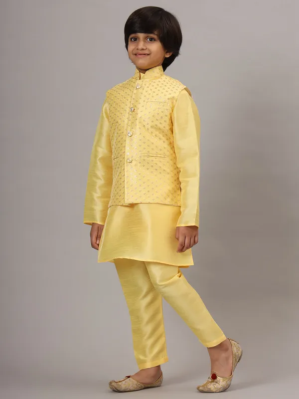 Boys_Light_Yellow_Kurta_Set_Embroidered_With_Nehru_Jacket_Yellow