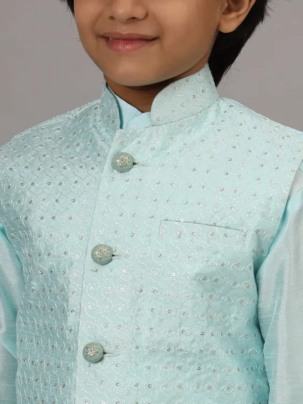 Boys_Blue_Kurta_Set_With_Embroidered_Nehru_Jacket_Blue