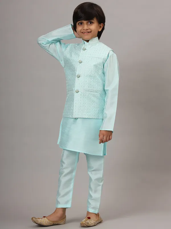 Boys_Blue_Kurta_Set_With_Embroidered_Nehru_Jacket_Blue