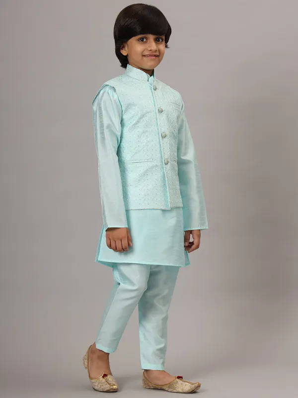 Boys_Blue_Kurta_Set_With_Embroidered_Nehru_Jacket_Blue