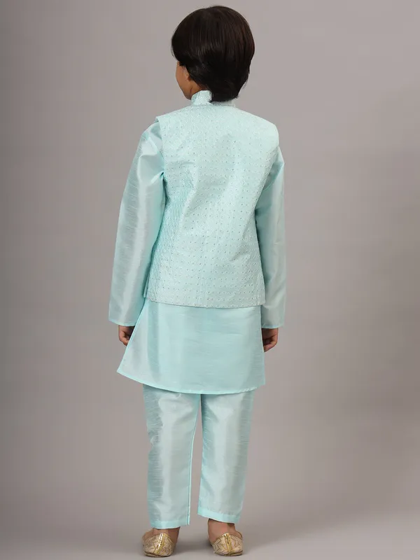 Boys_Blue_Kurta_Set_With_Embroidered_Nehru_Jacket_Blue