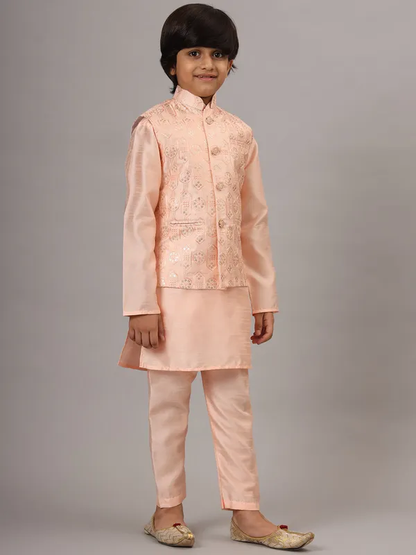 Boys_Peach_Kurta_Set_With_Embroidered_Nehru_Jacket_Peach