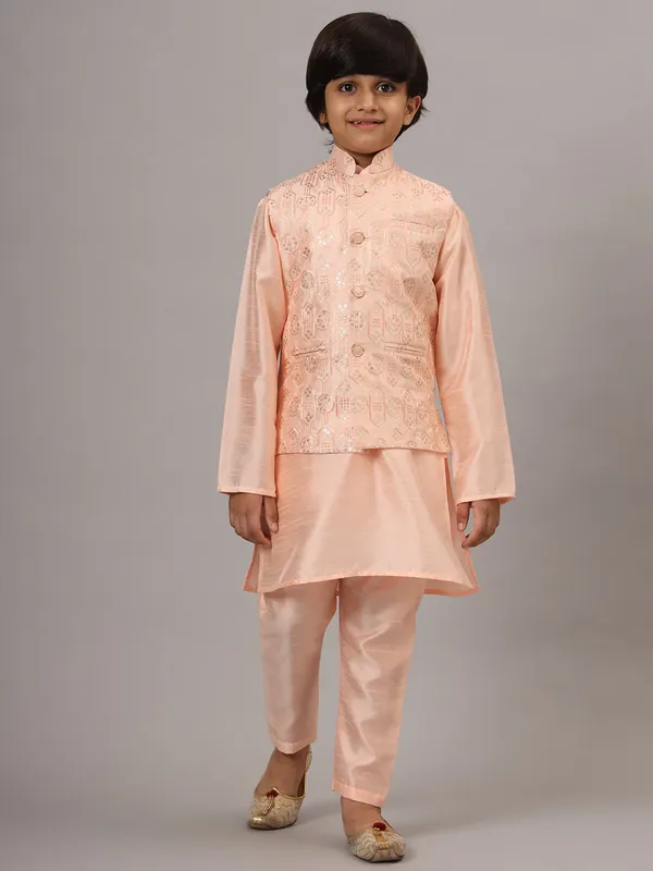 Boys_Peach_Kurta_Set_With_Embroidered_Nehru_Jacket_Peach