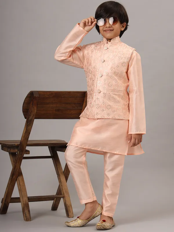 Boys_Peach_Kurta_Set_With_Embroidered_Nehru_Jacket_Peach